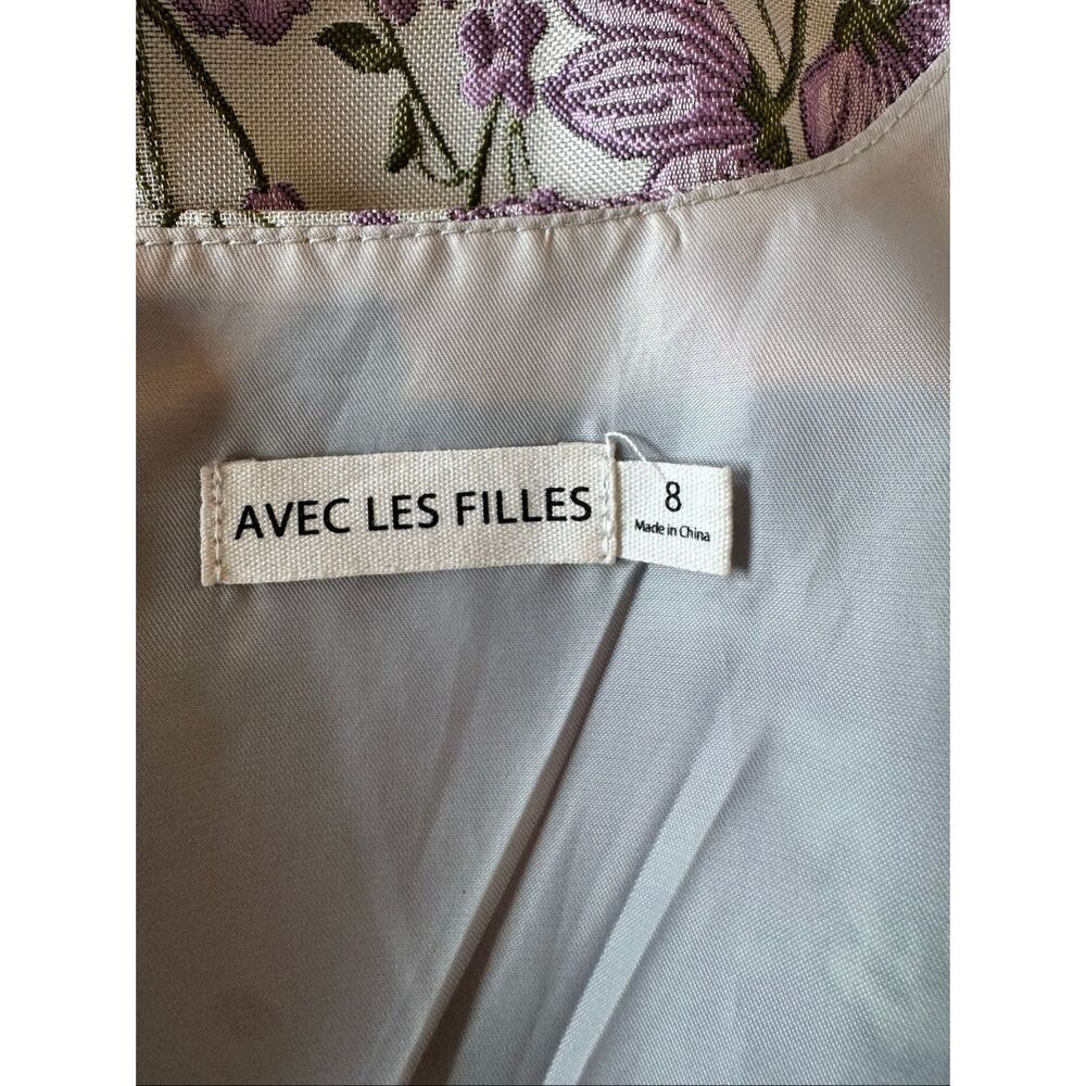 Avec Les Filles Floral Jacquard Mini Dress 8 Coquette Bridgerton Wedding Guest - Picture 5 of 6